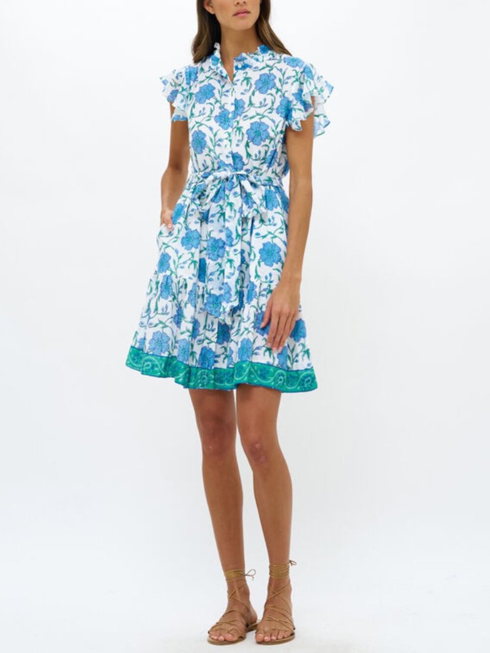 CALYPSO St. Barth Blue Floral Cotton Tie Belt Dress 2